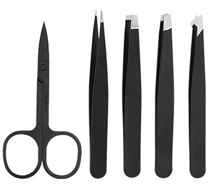 Kit de 4 Pinças e Tesoura, Cor Preto