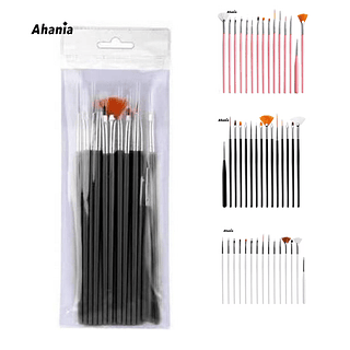 Ahania Kit de 15 Pinceis para Unha - Duzia Com Preto, Branco, Rosa Misto / 12 peças