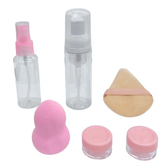 Kit de Esponja, Pote de Creme, Frasco Spray e Loção