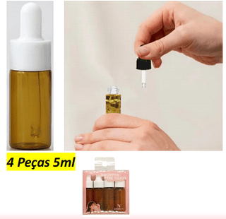 Kit de 4 Minifrascos Vidro GA7354 Conta-gotas Com Tampa Antivazamento 5ml