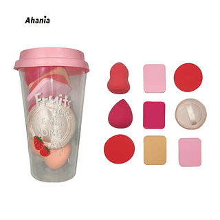 Ahania Kit de 9 Esponjas P/ Maquiagem com Estojo formato de Copo / Desmontado/ 12 peças
