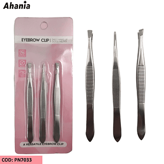 Ahania - Kit de 3 Pinças, Cor de Aço - Reto + Chanfrado + Ponto Fina / 12 peças