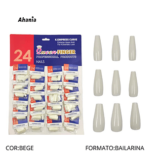 Ahania Unhas Postiças, Cartela Com 24*20 Pcs - Formato/ 1 cartela Bailarina