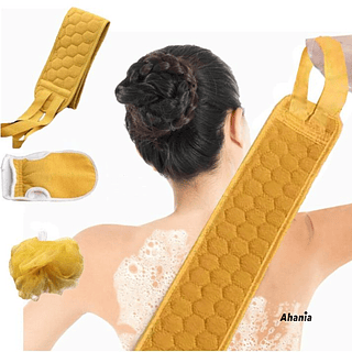 Ahania Kit de 3 Unidadese Banho / Luvas e Faixa Esfoliante corporal, Esponja Macia