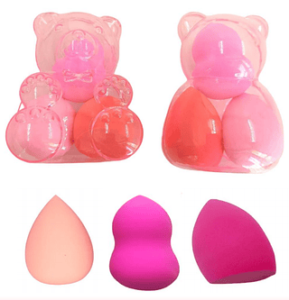 it de 3 Esponjas P/ Maquiagem com Estojo de URSO